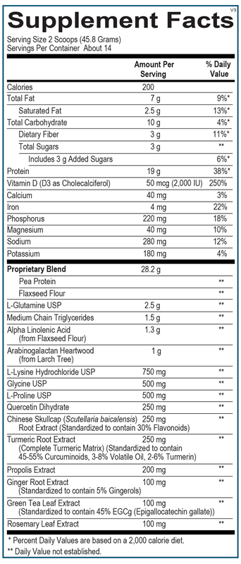 InflammaCORE Vanilla Chai with Pea Protein supplement facts image