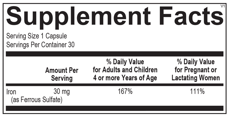 TruFerra Blister Packs supplement facts image